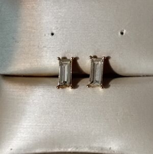 Classic Rectangular White Stone Stud Earrings - Women Jewelry
